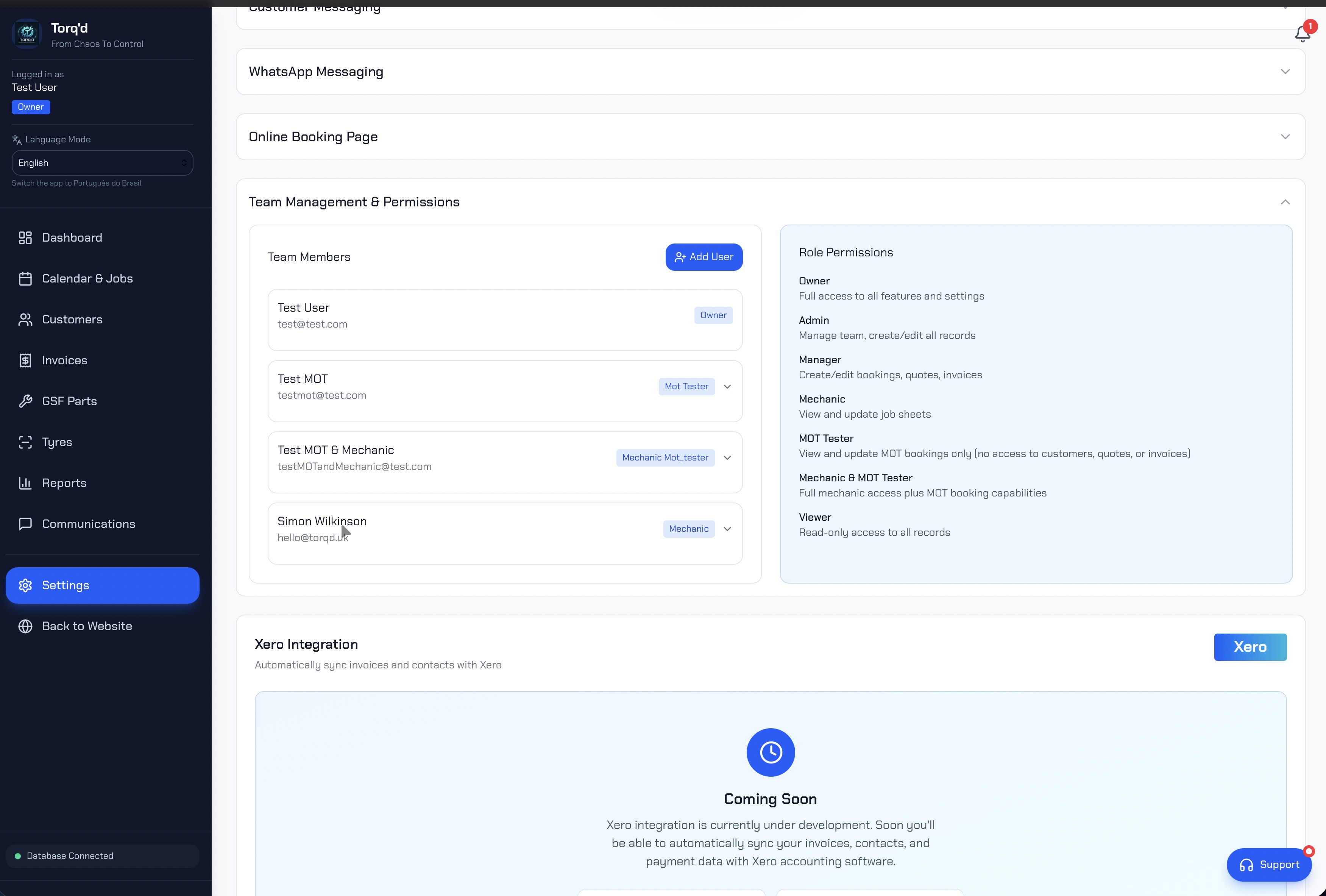 Team management with role-based permissions for unlimited users
